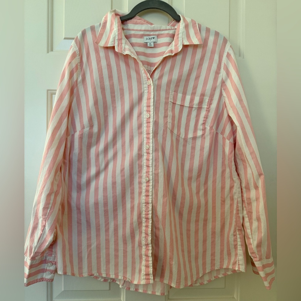 J.Crew Coral and White Striped Shirt
